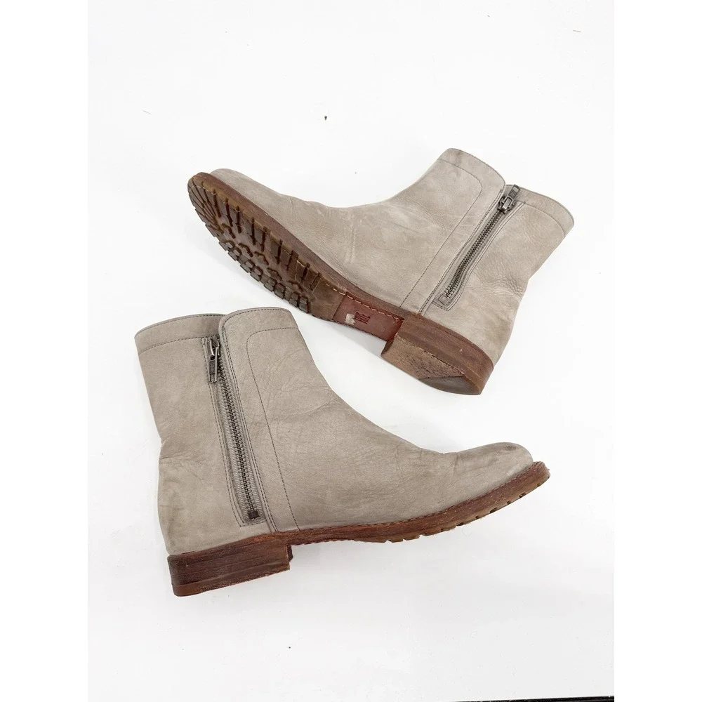 Frye Natalie Double Zip Grey Leather Ankle Boots Womens 7.5 B